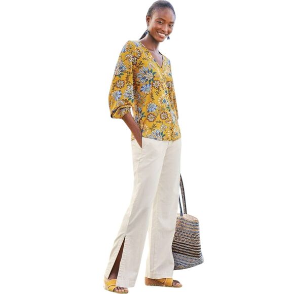 SOFT SURROUNDINGS Lorna Button Front Top Size 1X Golden Floral Long Sleeve Boho - Picture 1 of 16